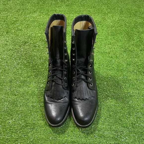 Vintage Justin Ankle Boots Womens 5.5B Retro Western Lace Up Black Leather