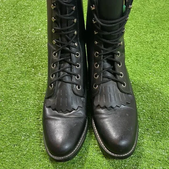 Vintage Justin Ankle Boots Womens 5.5B Retro Western Lace Up Black Leather