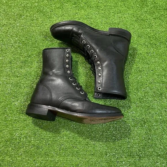 Vintage Justin Ankle Boots Womens 5.5B Retro Western Lace Up Black Leather
