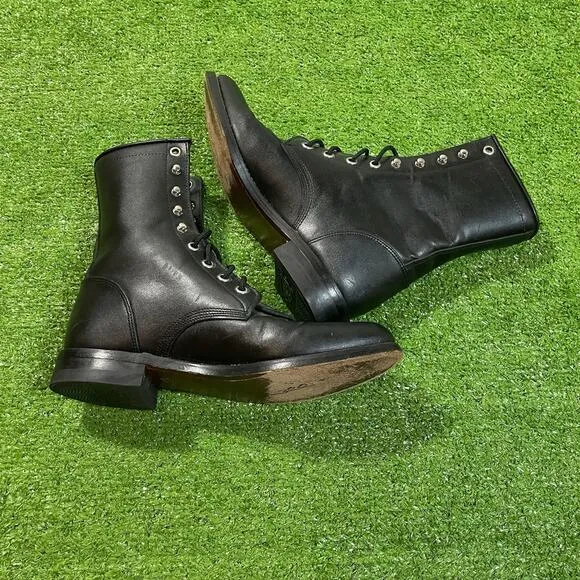 Vintage Justin Ankle Boots Womens 5.5B Retro Western Lace Up Black Leather