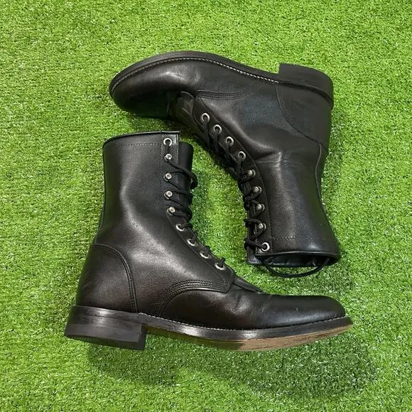 Vintage Justin Ankle Boots Womens 5.5B Retro Western Lace Up Black Leather