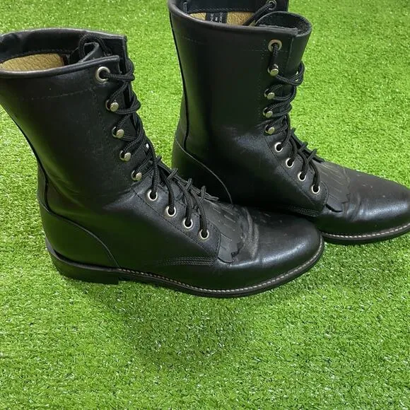 Vintage Justin Ankle Boots Womens 5.5B Retro Western Lace Up Black Leather