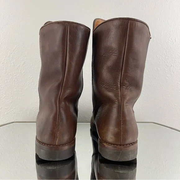 Vintage Mens Western Dark Brown Leather Embossed Eagle Mid Calf Winter Boots
