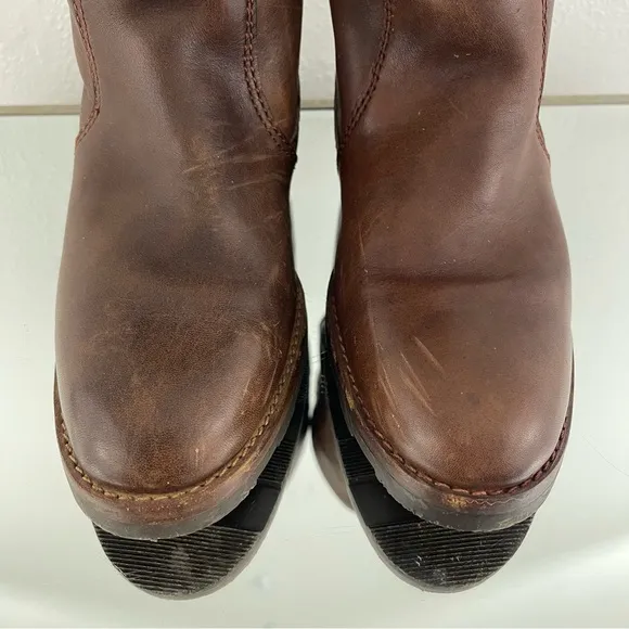 Vintage Mens Western Dark Brown Leather Embossed Eagle Mid Calf Winter Boots