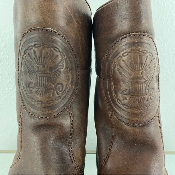 Vintage Mens Western Dark Brown Leather Embossed Eagle Mid Calf Winter Boots