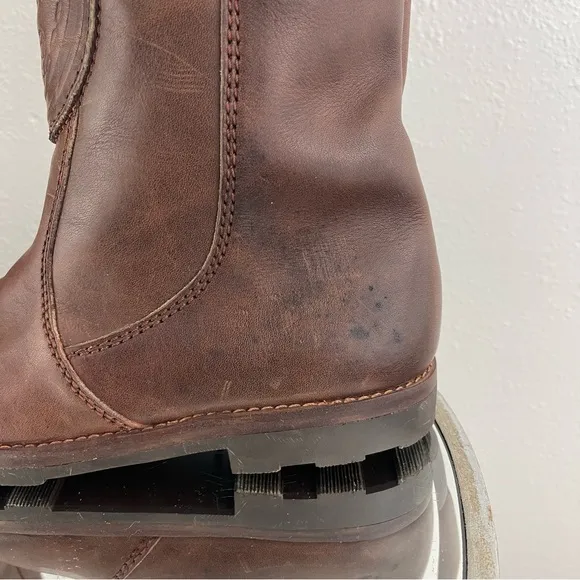 Vintage Mens Western Dark Brown Leather Embossed Eagle Mid Calf Winter Boots