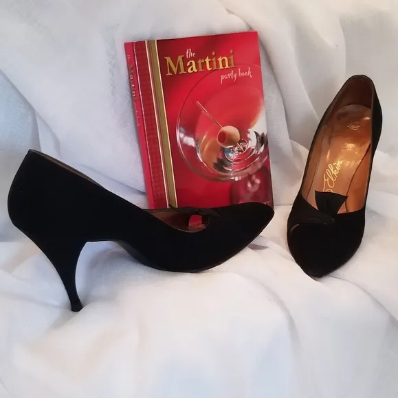 Vintage Newton Elkin Designer Collection Blk. Suede &amp; Fabric 3&quot; Heel, 7.5M, $95