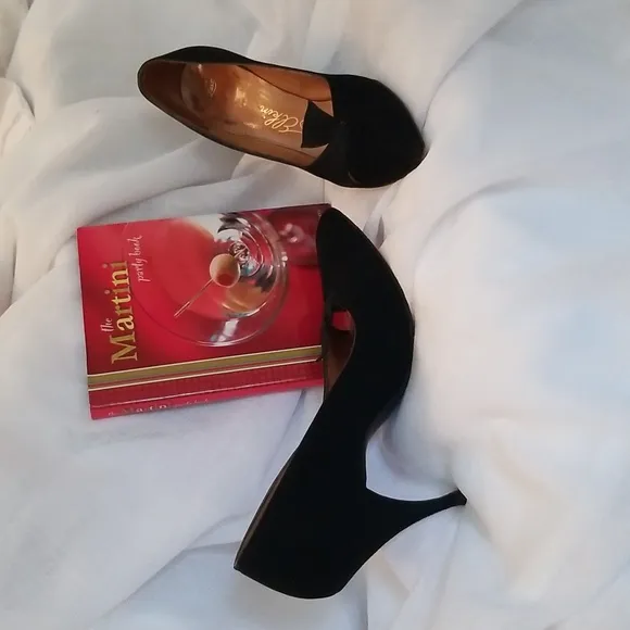 Vintage Newton Elkin Designer Collection Blk. Suede &amp; Fabric 3&quot; Heel, 7.5M, $95