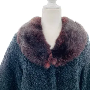 Vintage Winter Black Boucle Knit Brown Mink Collar Short Jacket Button Front S
