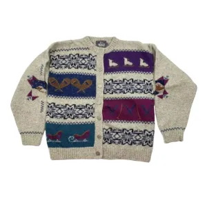 Vintage Woolrich Sweater Fair Isle Nordic Winter Sports Wool Crewneck Cardigan