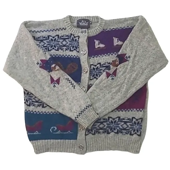 Vintage Woolrich Sweater Fair Isle Nordic Winter Sports Wool Crewneck Cardigan