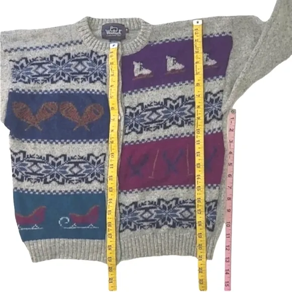 Vintage Woolrich Sweater Fair Isle Nordic Winter Sports Wool Crewneck Cardigan
