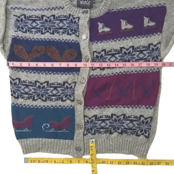 Vintage Woolrich Sweater Fair Isle Nordic Winter Sports Wool Crewneck Cardigan