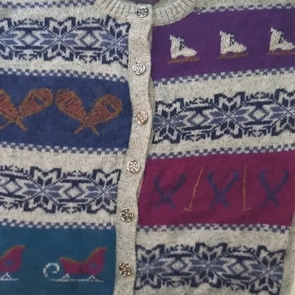 Vintage Woolrich Sweater Fair Isle Nordic Winter Sports Wool Crewneck Cardigan