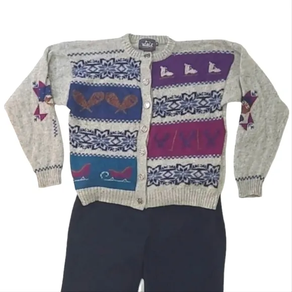 Vintage Woolrich Sweater Fair Isle Nordic Winter Sports Wool Crewneck Cardigan