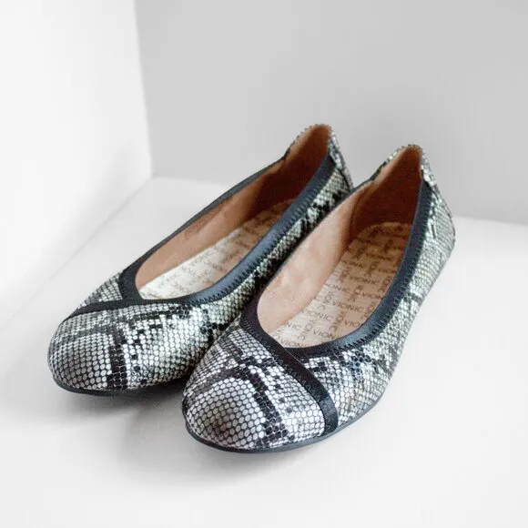 VIONIC CAROL BALLET FLATS Animal Print -Black &amp; White- Vionic Shoes Womens Sz 7