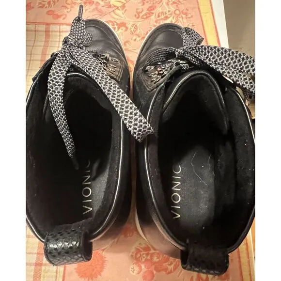 Vionic Jordy Black Oxford Wedge Ankle Boots Booties Lace Up Women's Sz 7