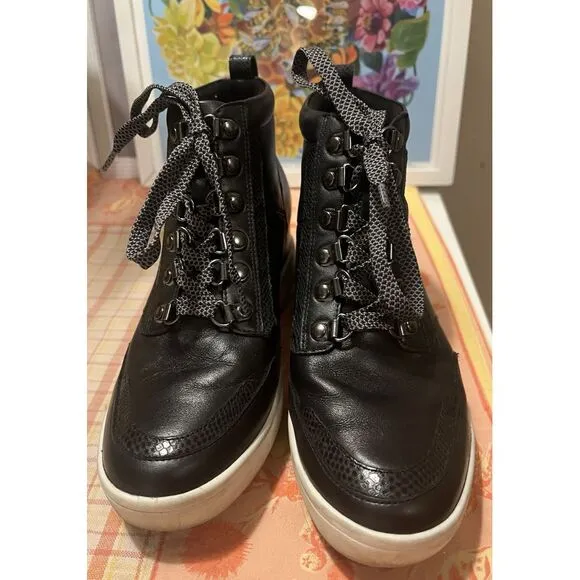 Vionic Jordy Black Oxford Wedge Ankle Boots Booties Lace Up Women's Sz 7