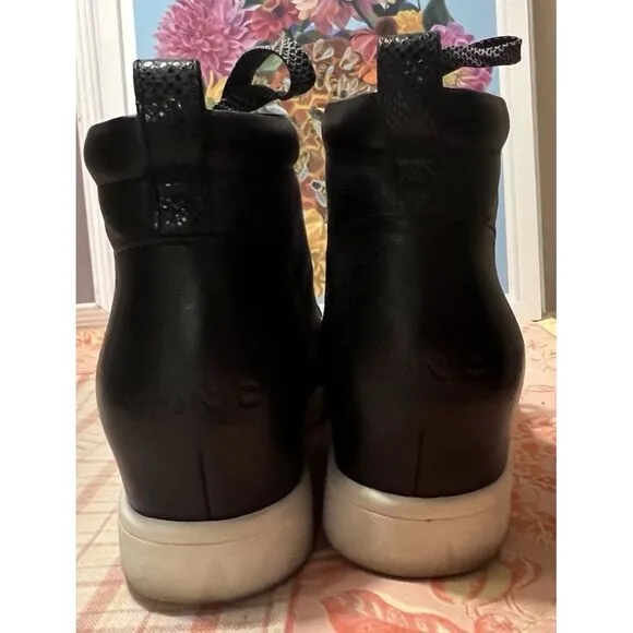 Vionic Jordy Black Oxford Wedge Ankle Boots Booties Lace Up Women's Sz 7