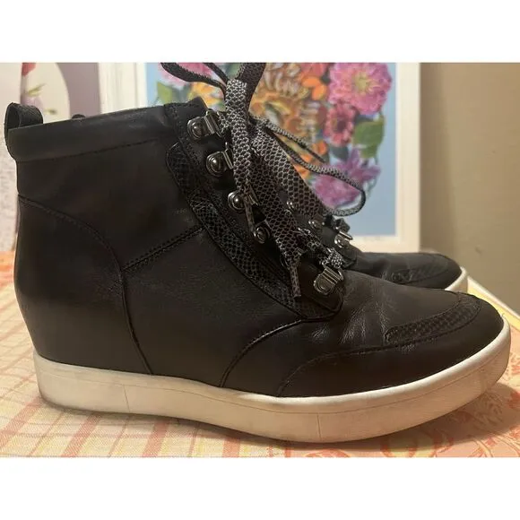 Vionic Jordy Black Oxford Wedge Ankle Boots Booties Lace Up Women's Sz 7