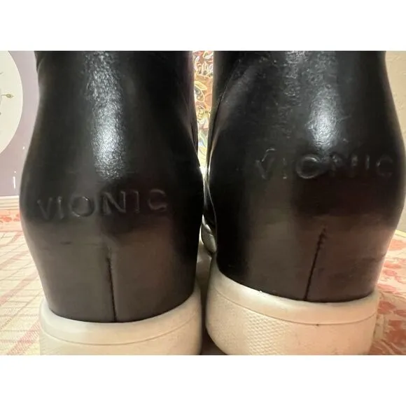 Vionic Jordy Black Oxford Wedge Ankle Boots Booties Lace Up Women's Sz 7