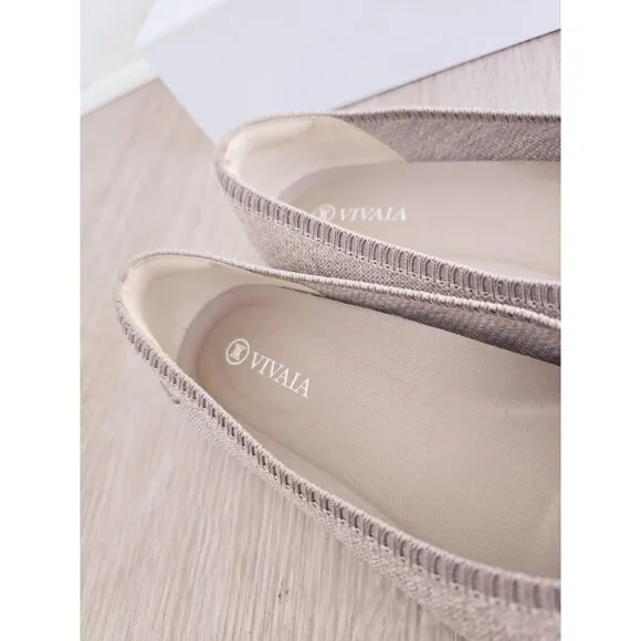 Vivaia Aria 5 Oatmilk Beige Pointed Toe Slip On Knit Ballet Flats Shoes 37 6.5