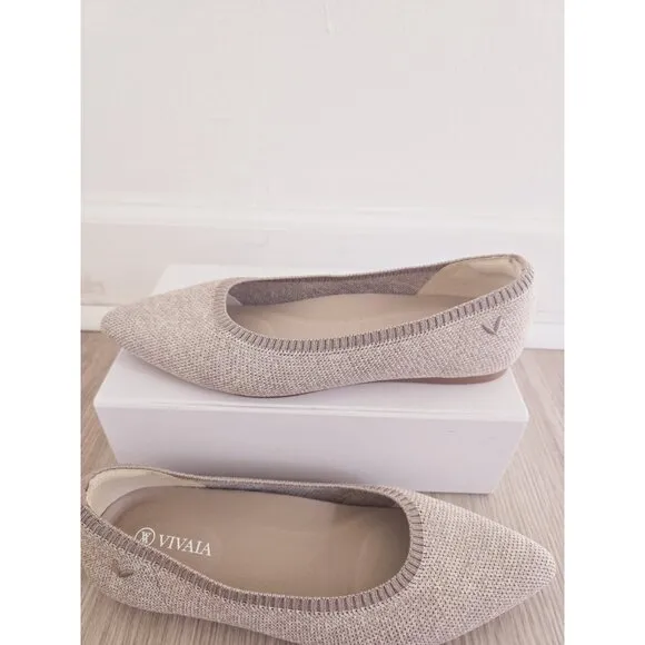 Vivaia Aria 5 Oatmilk Beige Pointed Toe Slip On Knit Ballet Flats Shoes 37 6.5