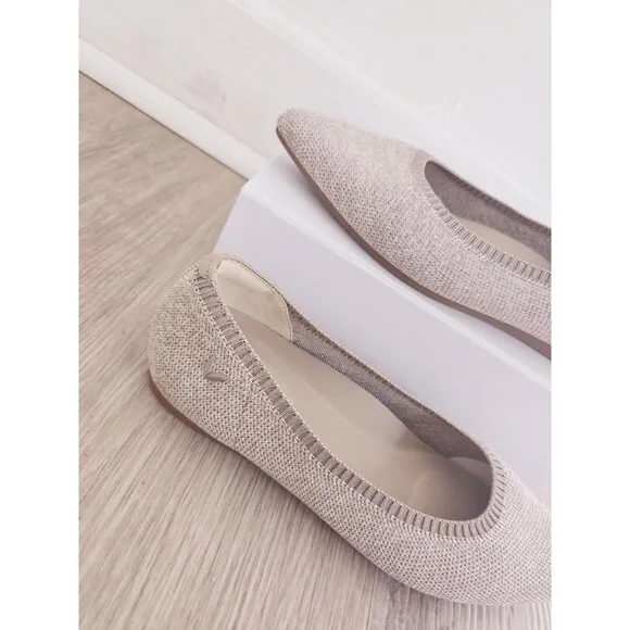 Vivaia Aria 5 Oatmilk Beige Pointed Toe Slip On Knit Ballet Flats Shoes 37 6.5