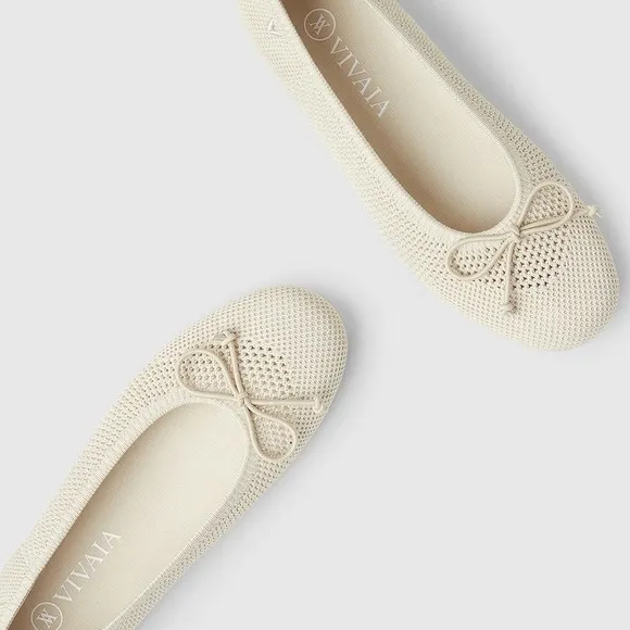 Vivaia Ballet Bow Flats Knit Almond Toe Comfortable Shoes Beige Size 9 EUR40