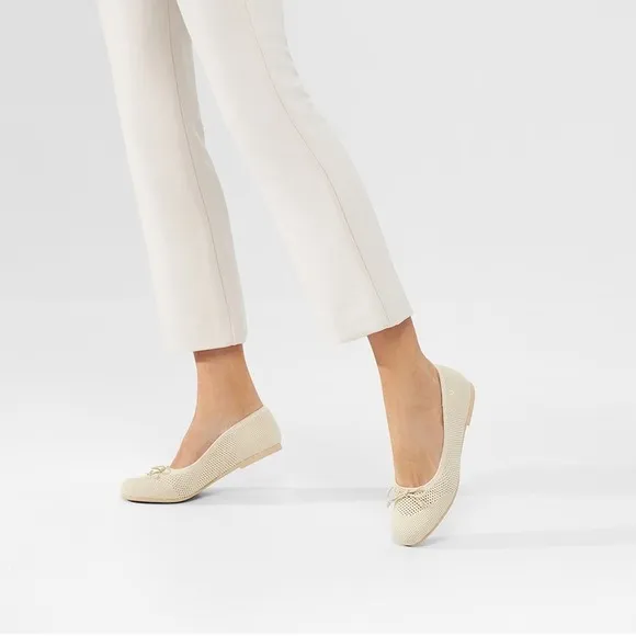 Vivaia Ballet Bow Flats Knit Almond Toe Comfortable Shoes Beige Size 9 EUR40