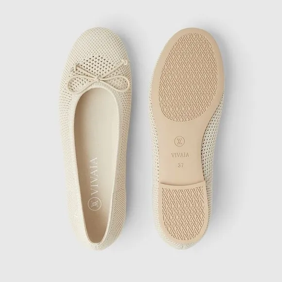 Vivaia Ballet Bow Flats Knit Almond Toe Comfortable Shoes Beige Size 9 EUR40