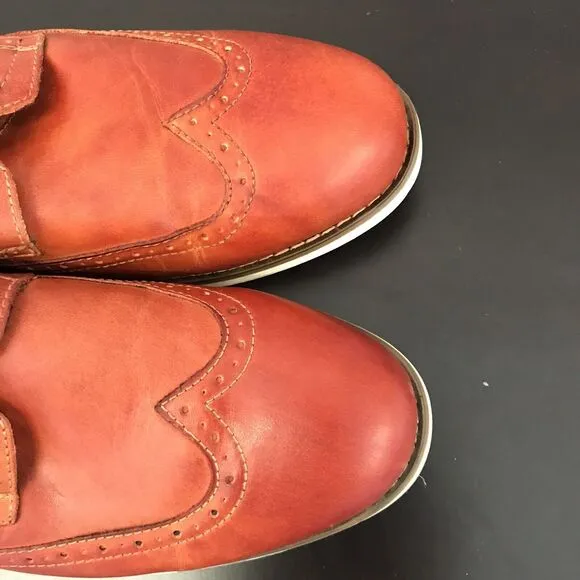Vostey Milan Cognac Orange Leather Wingtip Dress Lace Up Shoes Men’s Size US 11