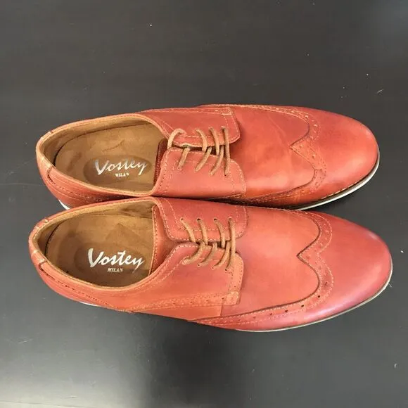 Vostey Milan Cognac Orange Leather Wingtip Dress Lace Up Shoes Men’s Size US 11