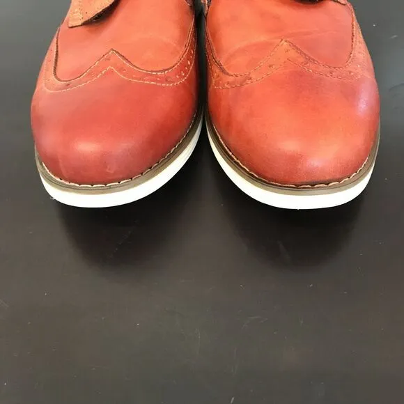 Vostey Milan Cognac Orange Leather Wingtip Dress Lace Up Shoes Men’s Size US 11