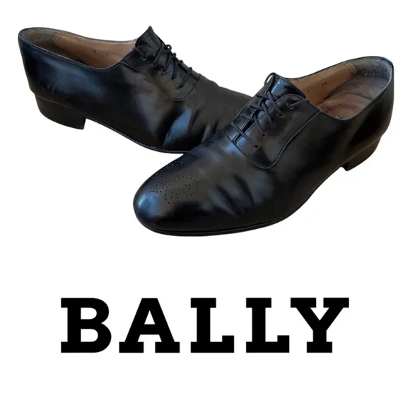 Vtg Bally Mens 8.5 EEE Dress Shoes Black Leather ITALY Derby