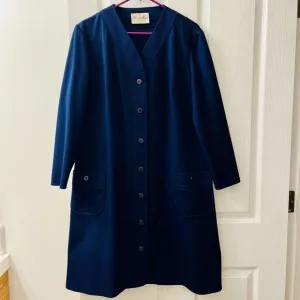Vtg Butte Knit A Line Dress Dacron Polyester Gogo Mod 60s Navy Blue Smock Coat