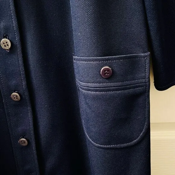 Vtg Butte Knit A Line Dress Dacron Polyester Gogo Mod 60s Navy Blue Smock Coat