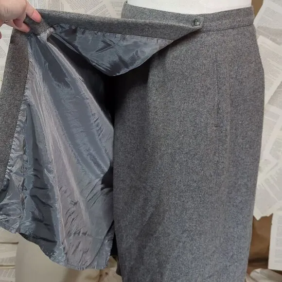 VTG LL Bean Wool Camel Hair Gray Wrap Skirt 20