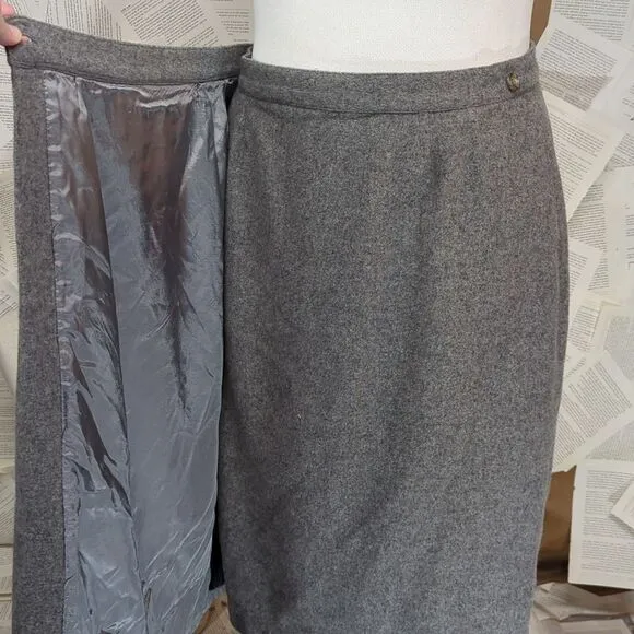 VTG LL Bean Wool Camel Hair Gray Wrap Skirt 20