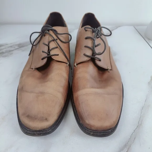 VTG Y2K Mivano Italia Cognac Brown Leather Plain Toe Oxford Dress Shoes, Sz 12