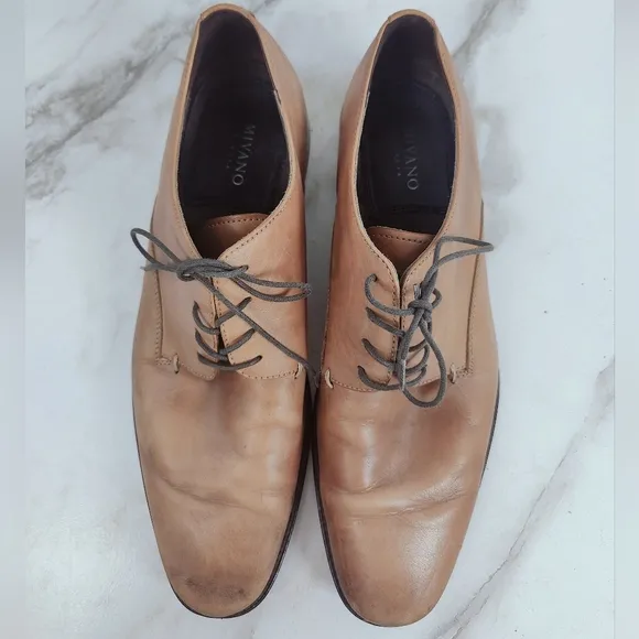 VTG Y2K Mivano Italia Cognac Brown Leather Plain Toe Oxford Dress Shoes, Sz 12