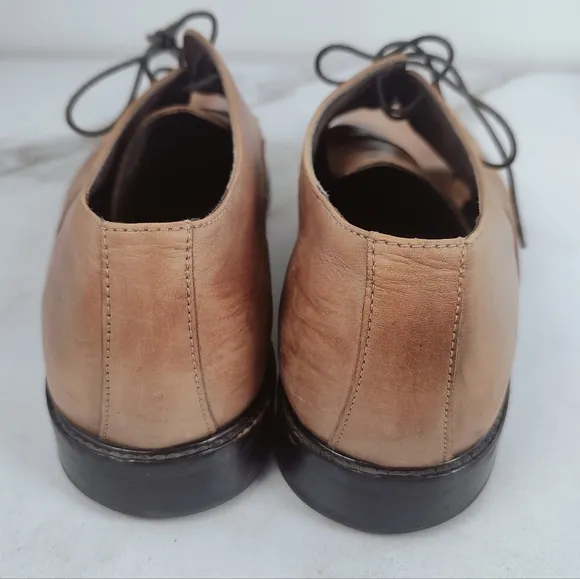 VTG Y2K Mivano Italia Cognac Brown Leather Plain Toe Oxford Dress Shoes, Sz 12