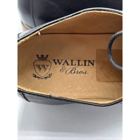 Wallin &amp; Bros Cap Toe Black Leather Lace Up Dress Shoes Size 12M Made in Brazil