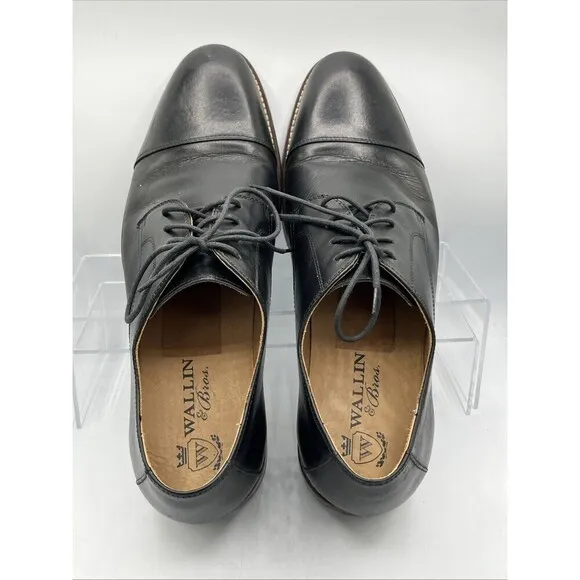 Wallin &amp; Bros Cap Toe Black Leather Lace Up Dress Shoes Size 12M Made in Brazil