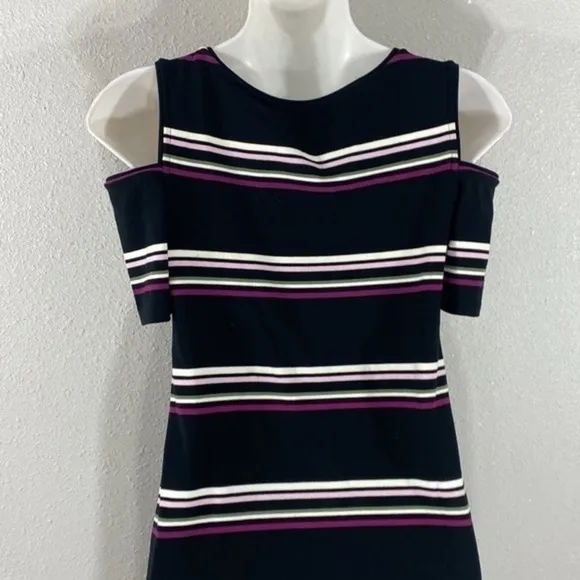 White House Black Market black pink purple stripe cold shoulder knit dress XXS