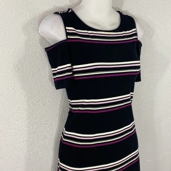 White House Black Market black pink purple stripe cold shoulder knit dress XXS