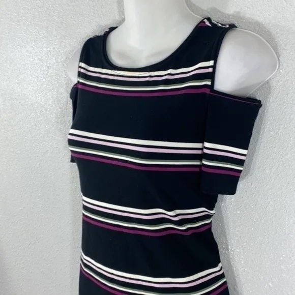 White House Black Market black pink purple stripe cold shoulder knit dress XXS