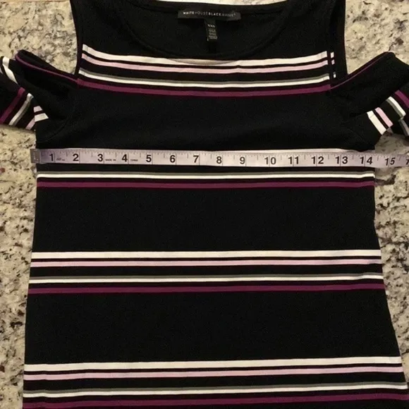 White House Black Market black pink purple stripe cold shoulder knit dress XXS
