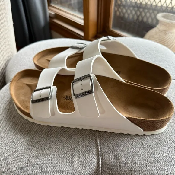 White Sandals with Silver Buckles