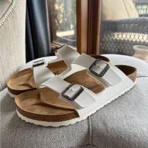 White Sandals with Silver Buckles